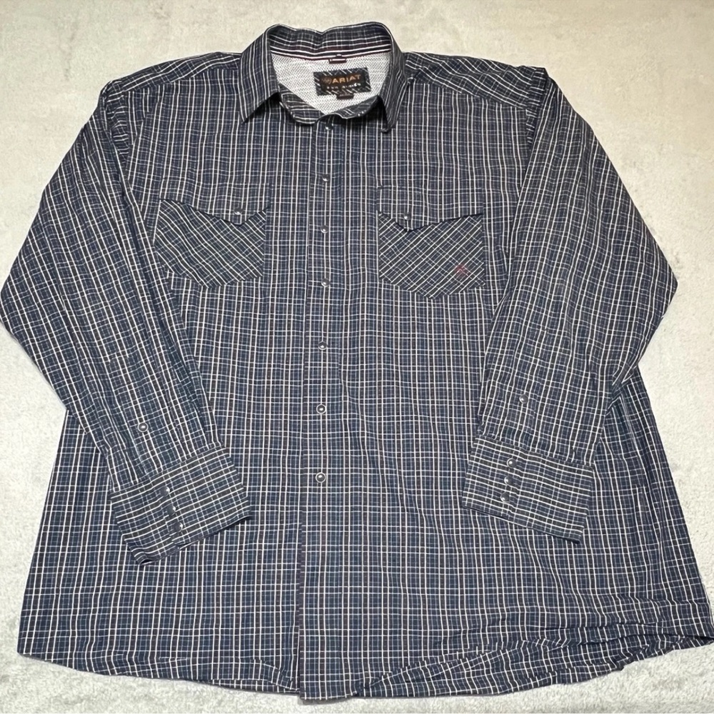 Ariat Button Down Shirt Men’s 2XL Long Sleeve Blue Grid Pattern Pro Series